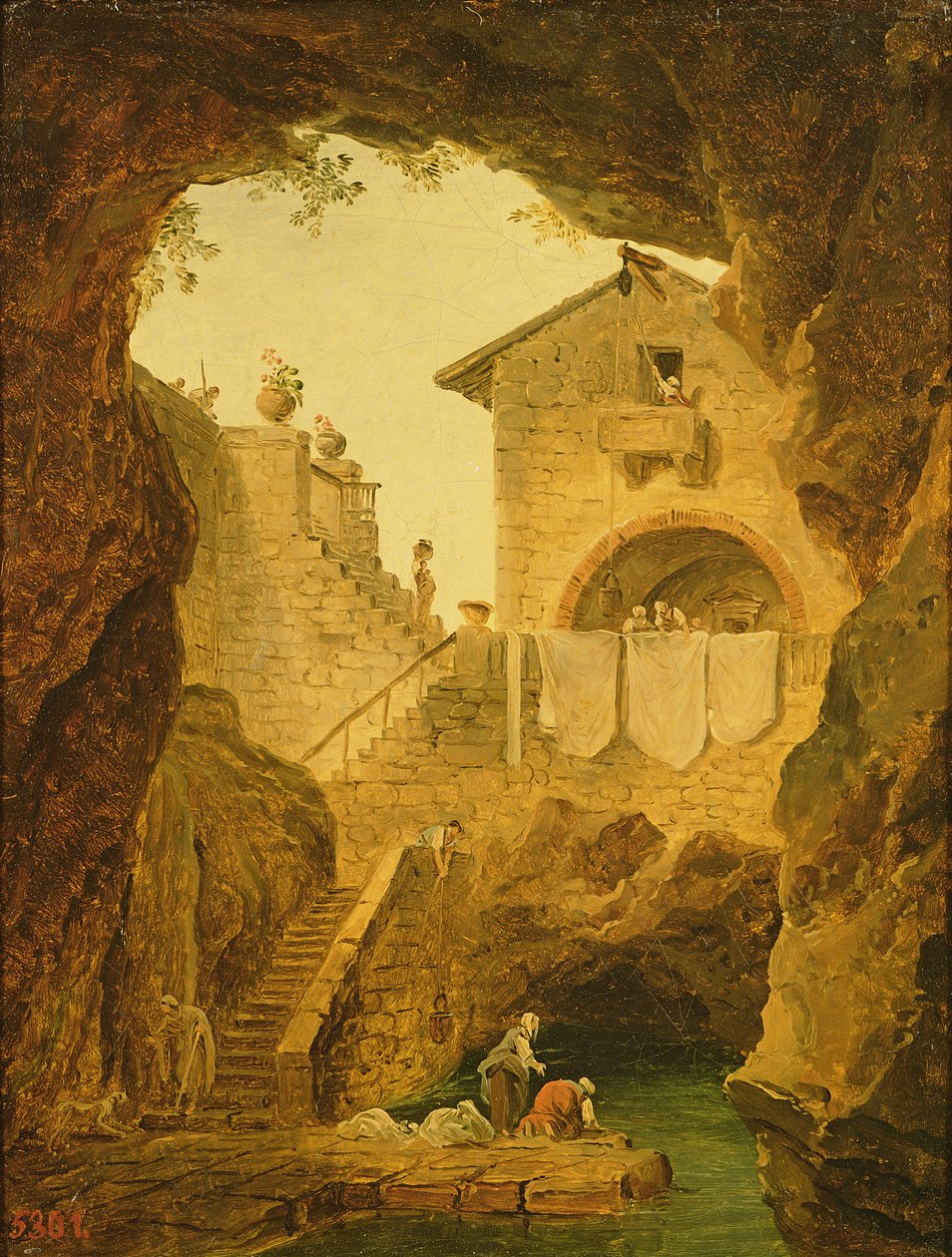 A fonte sob a gruta de Hubert Robert