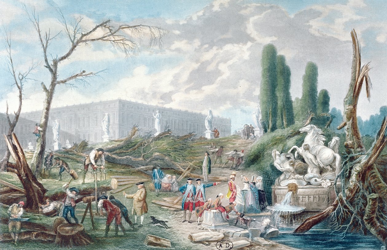 Árvore derrubada no jardim de Versalhes em torno dos banhos de Apolo de Hubert Robert