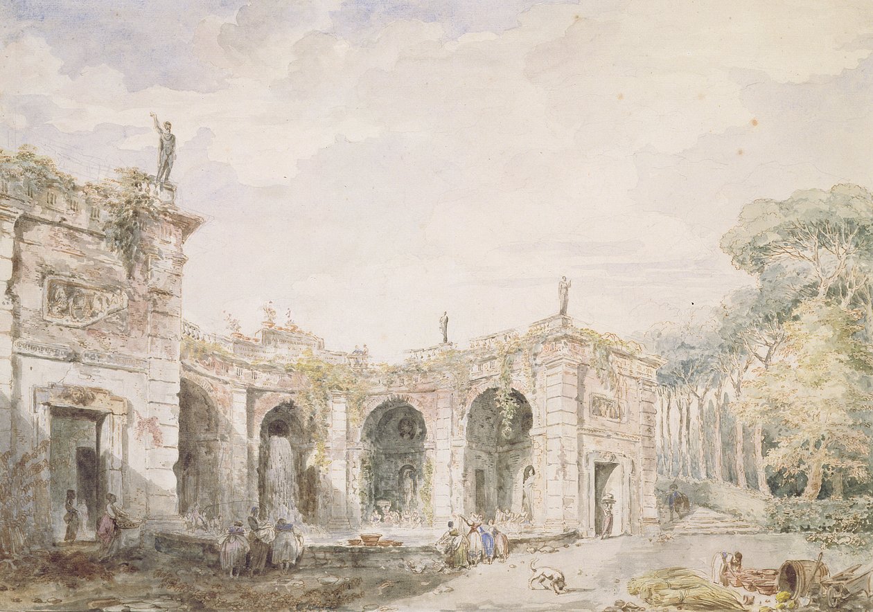 Villa Aldobrandini, Frascati, 1762 (caneta e tinta e papel higiênico) de Hubert Robert