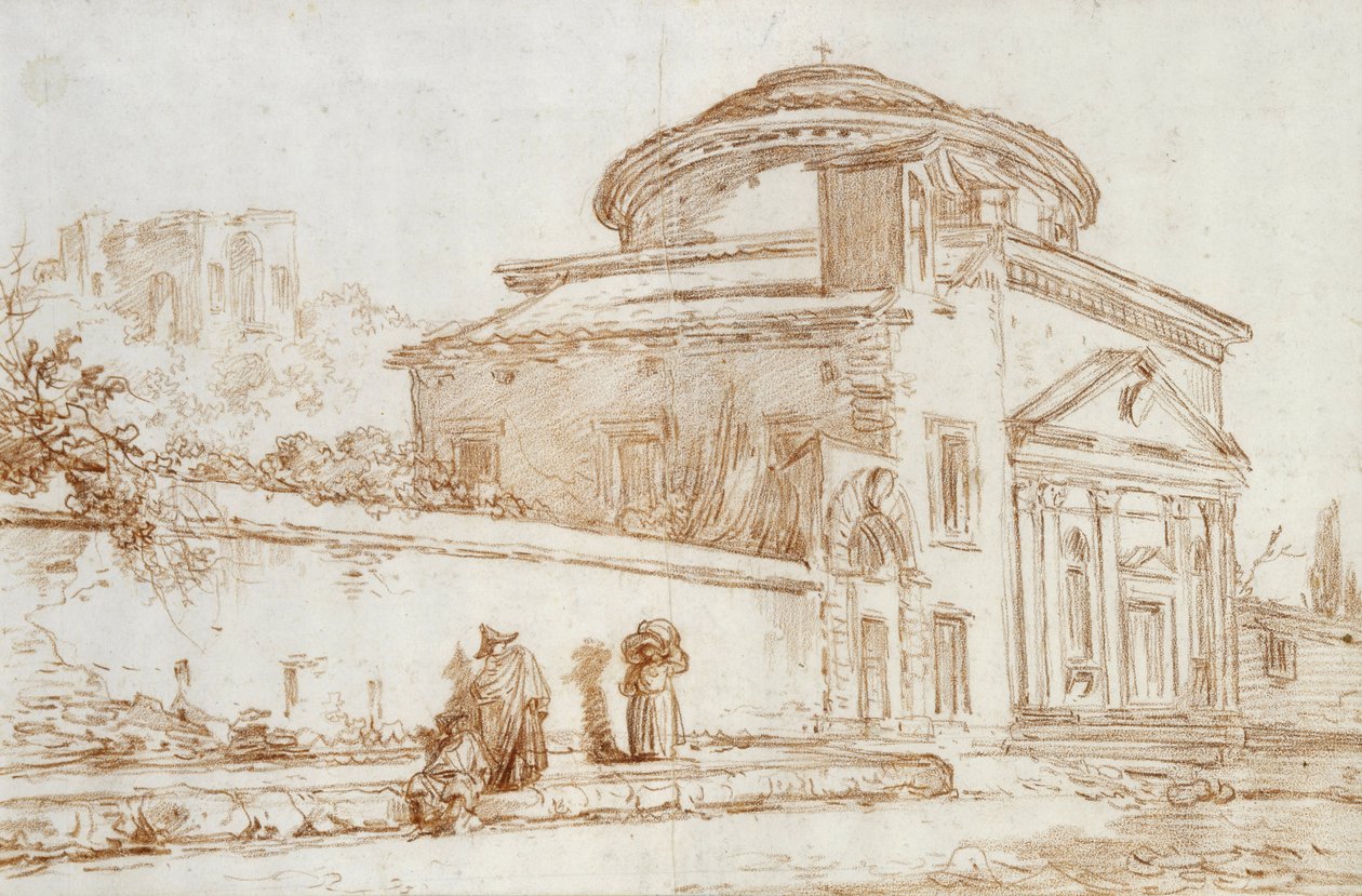 Villa Sacchetti, Roma (giz vermelho sobre papel) de Hubert Robert