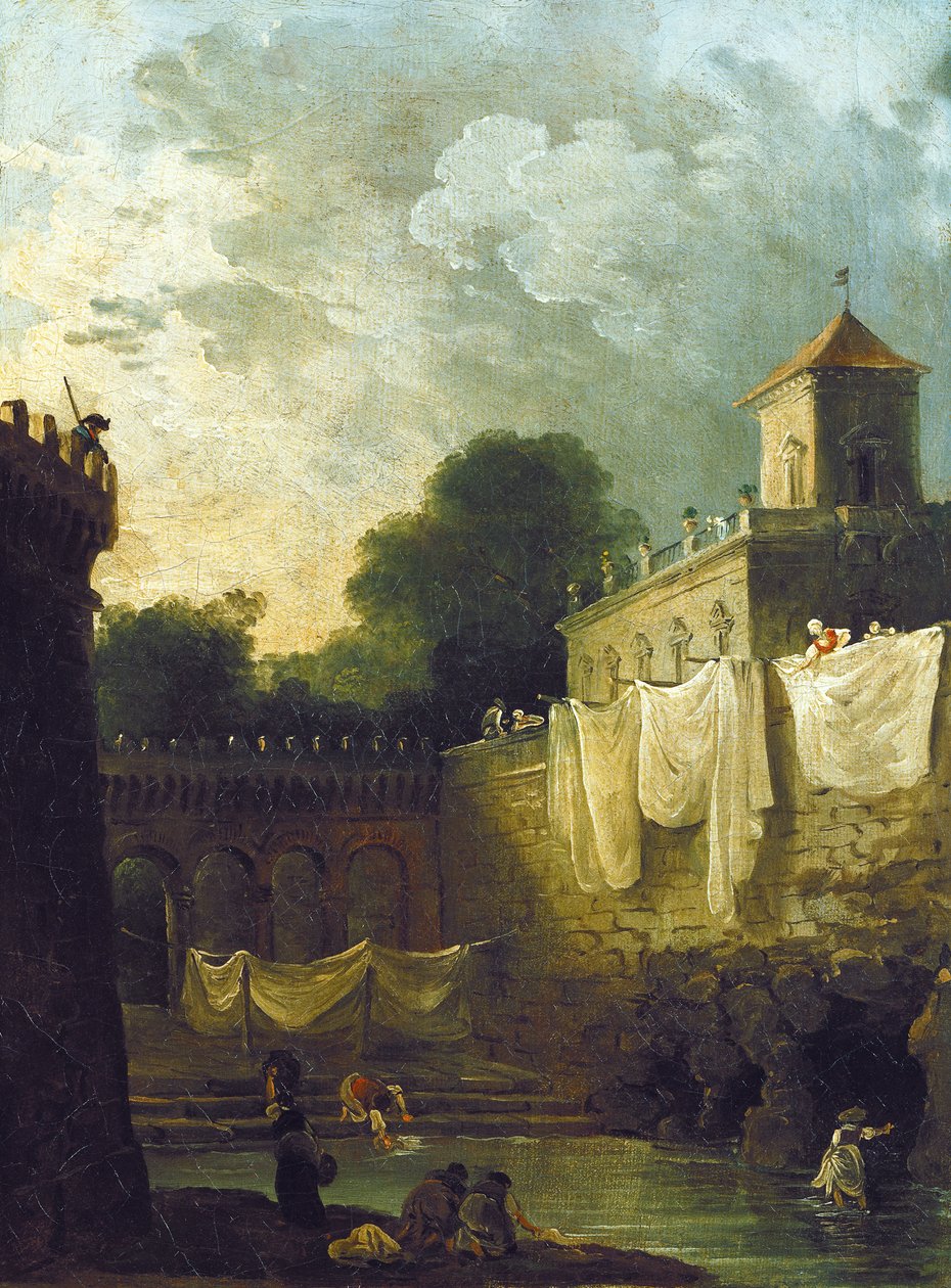 Lavadeiras no Fosso de uma Villa Italiana de Hubert Robert