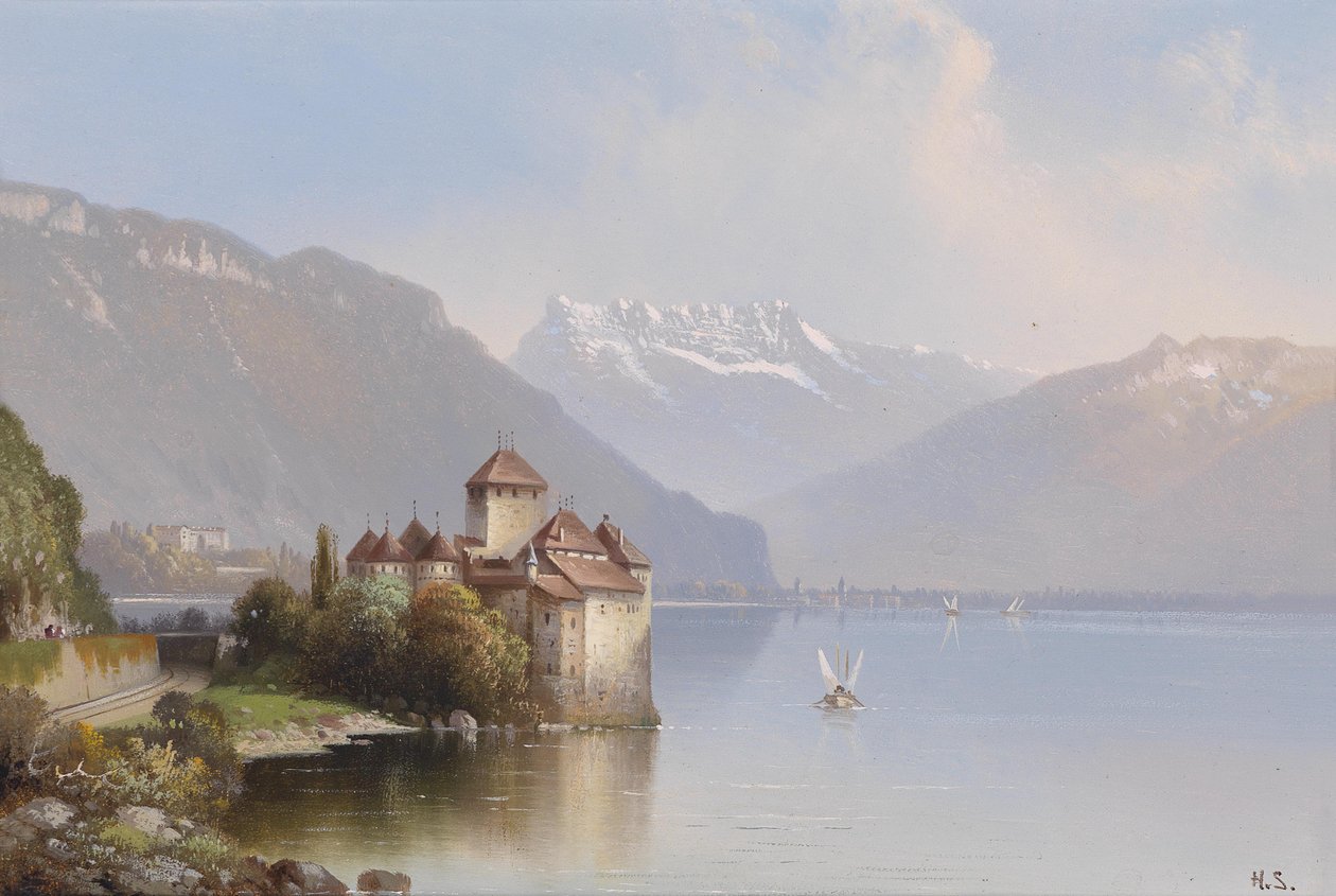 Vista, de, Chillon, castelo, ligado, lago genebra de Hubert Sattler