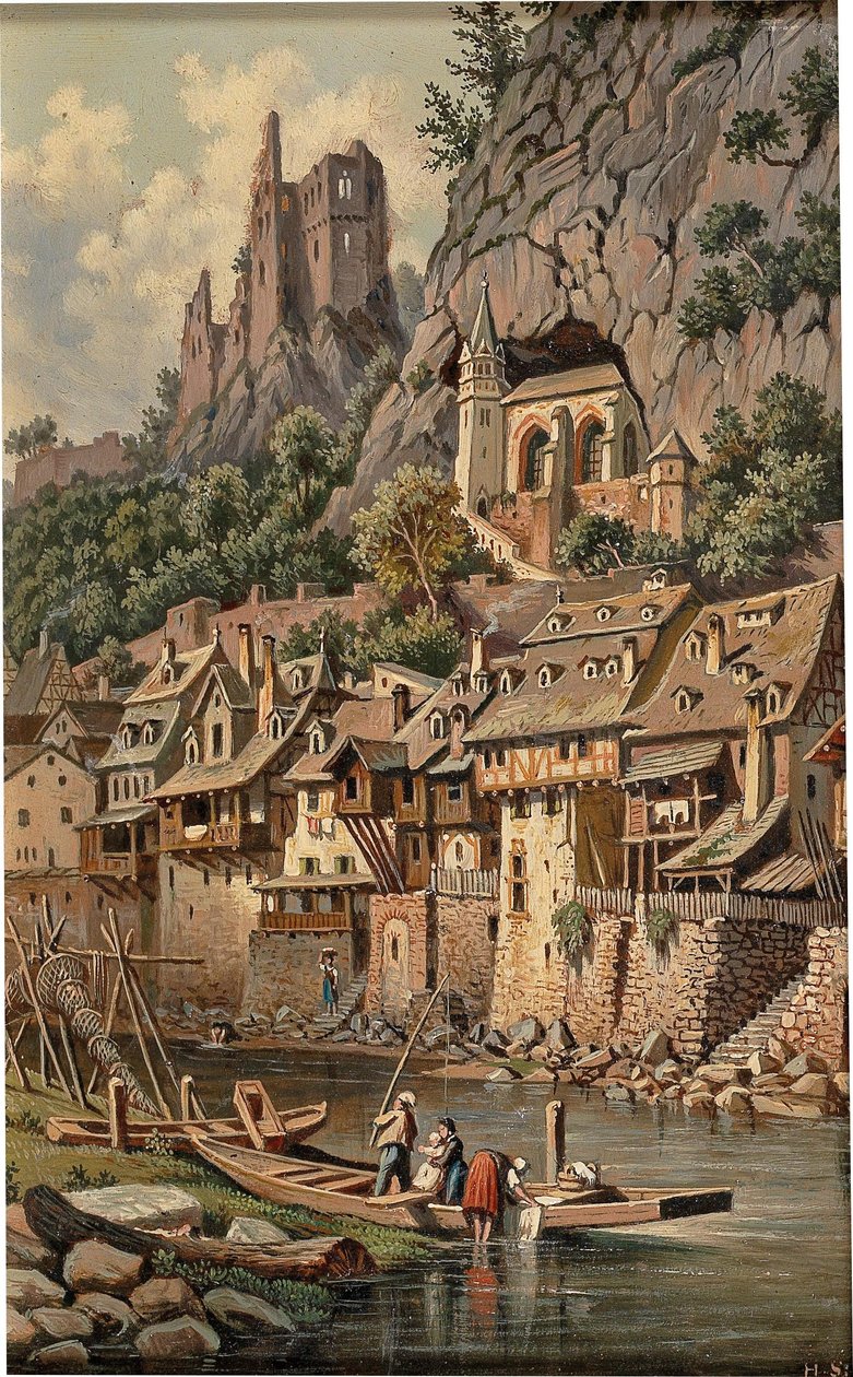 Vista, de, a, igreja rocha, e, castelo, ruínas, em, Idar-Oberstein de Hubert Sattler