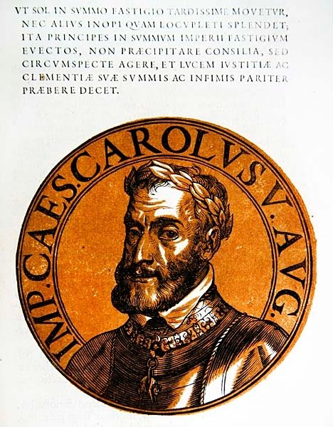 Retrato medalhão de Carlos V, Santo Imperador Romano de Hubert (after) Goltzius