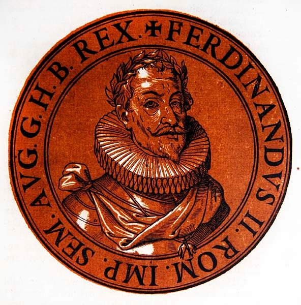 Retrato medalhão de Fernando II, Santo Imperador Romano de Hubert (after) Goltzius