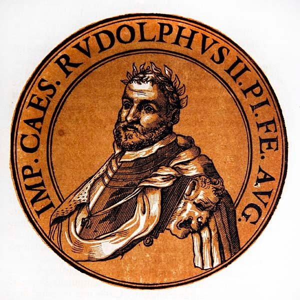 Retrato medalhão de Rudolph II, Santo Imperador Romano de Hubert (after) Goltzius