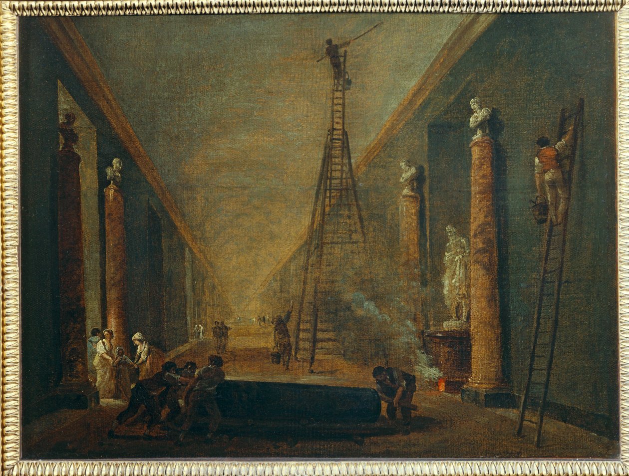 La Grande Galerie en cours de restauration - A Grande Galeria em curso de restauração ... de Hubert (circle of) Robert