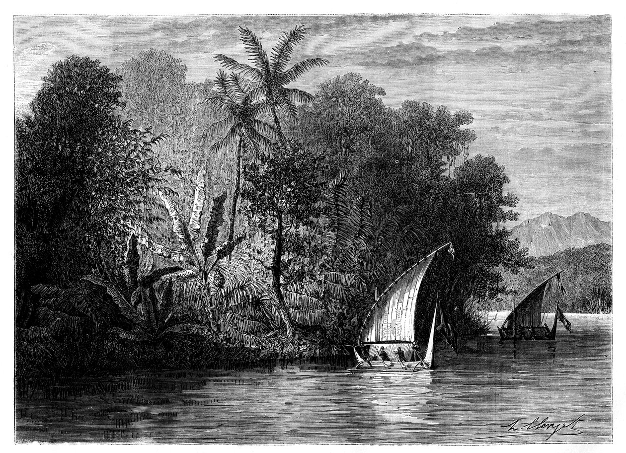 Uma vista em Celebes, Indonésia, século XIX. de Hubert Clerget