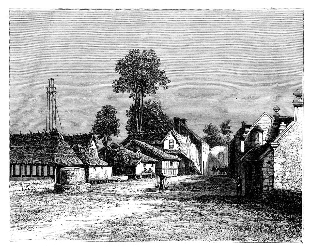 Uma rua de Macassar, Celebes, Indonésia, século XIX. de Hubert Clerget