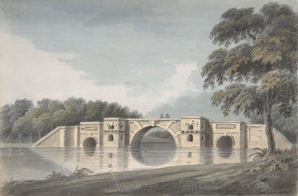 Ponte no reto do Palácio de Blenheim, verso da Catedral de York, século XVIII-XIX. de Hubert Cornish