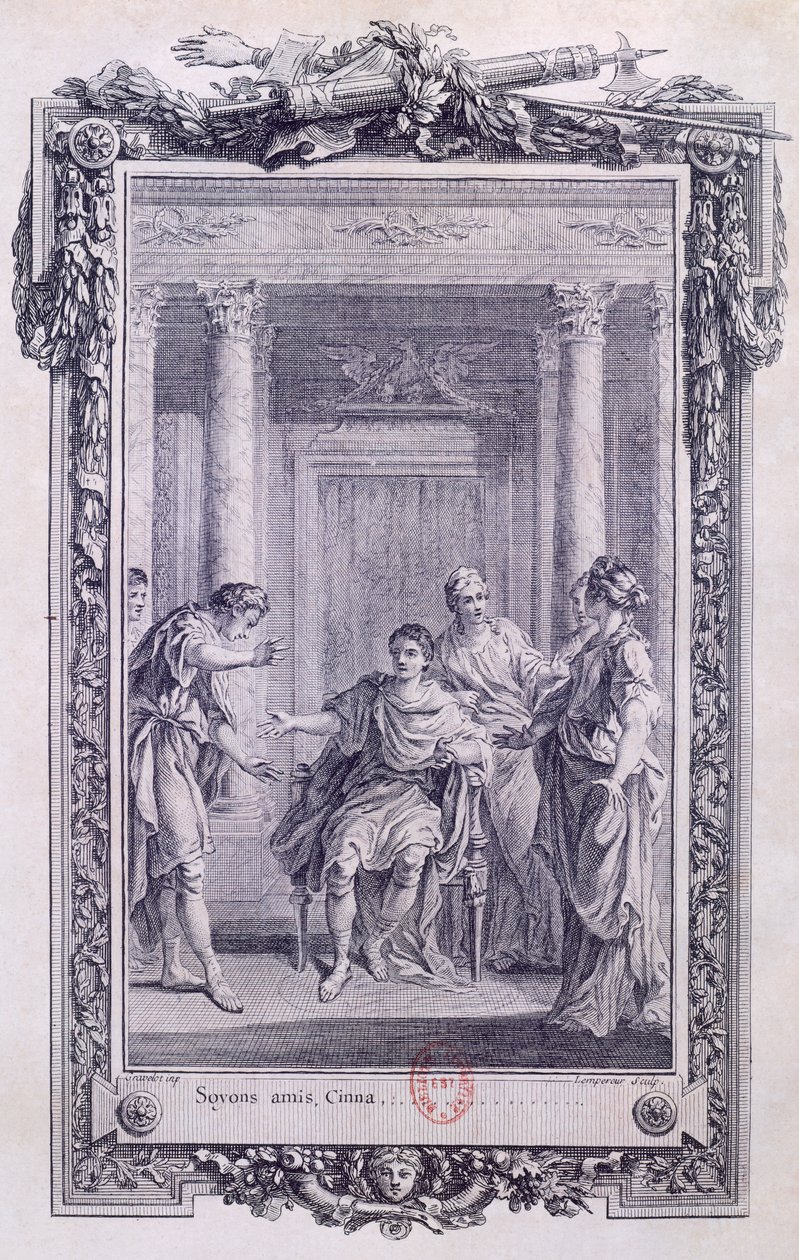 Cinna ou A Clemência de Augusto, tragédia de Pierre Corneille (1606-1684), gravura de Gravelot (1699-1773) de Hubert Francois Gravelot