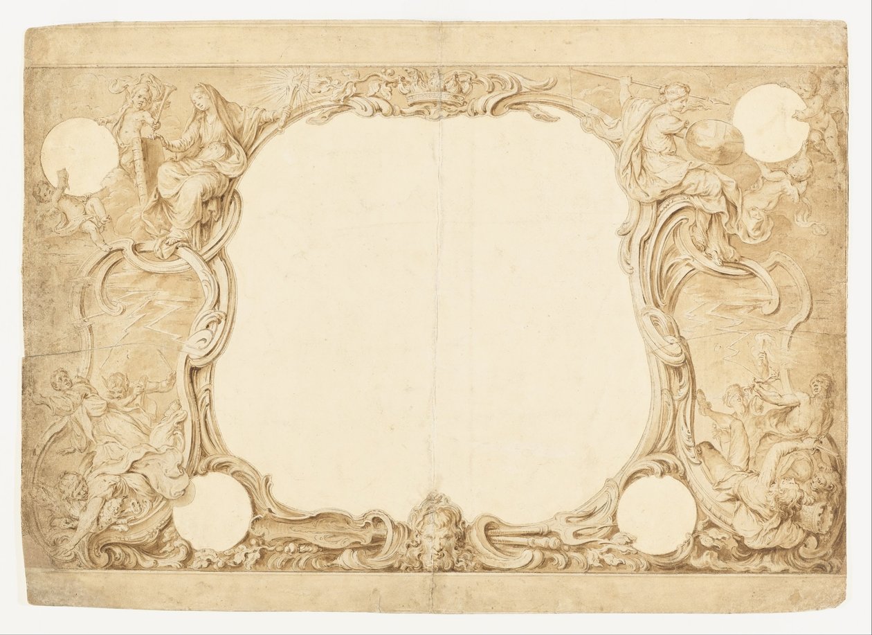 Projeto para uma borda ornamental, usado para circundar o gráfico geral na tapeçaria de John Pine de Hubert Francois Gravelot