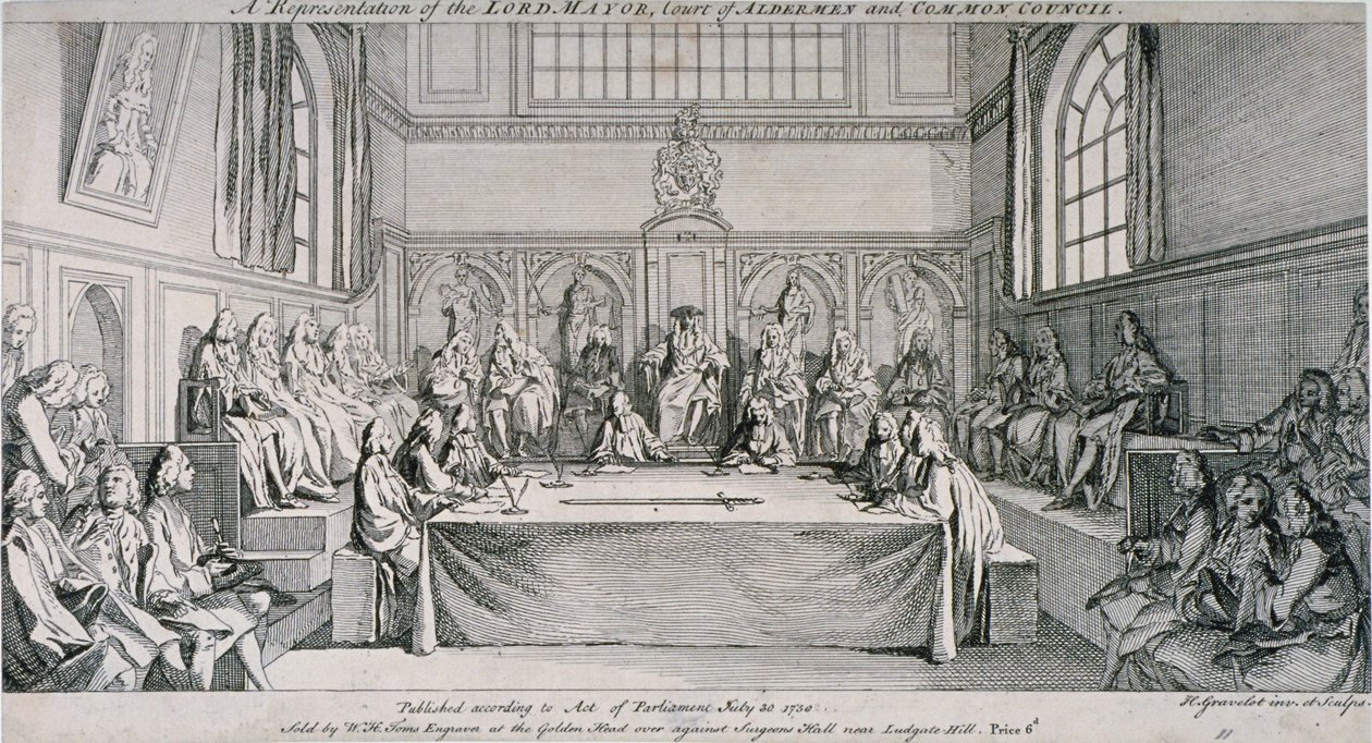 Reunião na Câmara do Conselho de Guildhall, City of London, 1750.                                       de Hubert Francois Gravelot