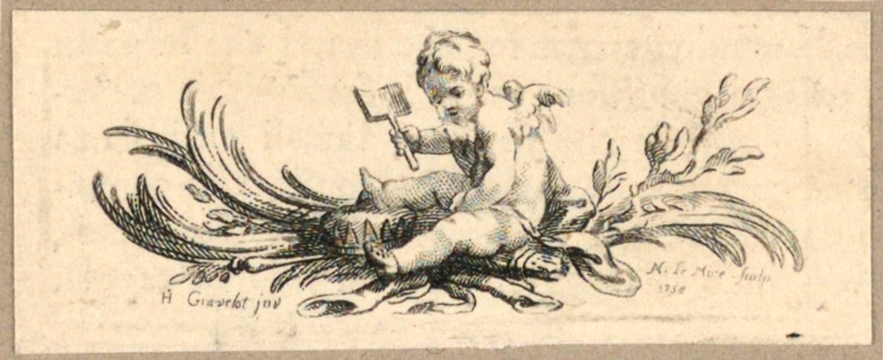 Impressão, Peça de cauda, Putto com pá de Hubert Francois Gravelot