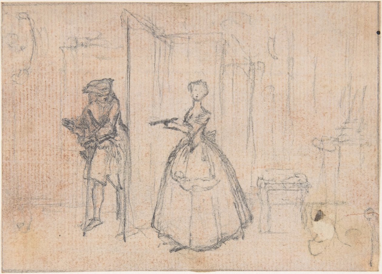 Estudo para «Enganar o tio dela», vinheta gravada em água-forte em «Canções na ópera Flora» de Hubert Francois Gravelot