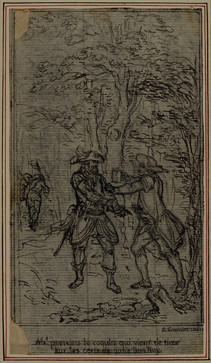 Estudo para vinheta- frontispício de "La Partie de Chasse de Henri IV", Ato II, de Colle de Hubert Francois Gravelot