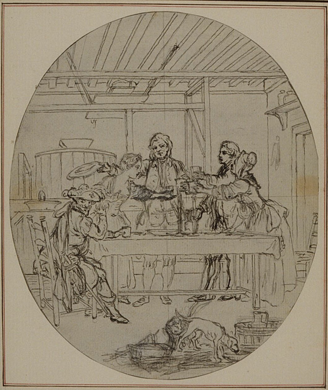 Estudo para uma segunda edição, nunca publicada, da obra de Colle "La Partie de Chasse de Henri IV", Ato III, Cena 10 de Hubert Francois Gravelot