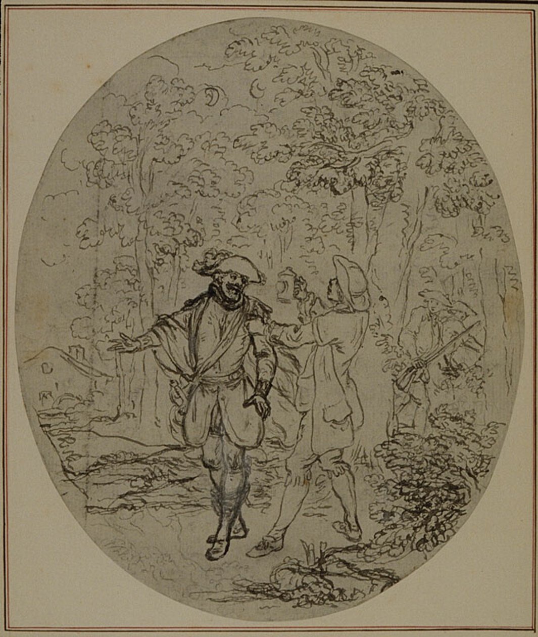 Estudo para uma segunda edição, nunca publicada, da peça de Colle "La Partie de Chasse de Henri IV", Ato II, Cena 11 de Hubert Francois Gravelot