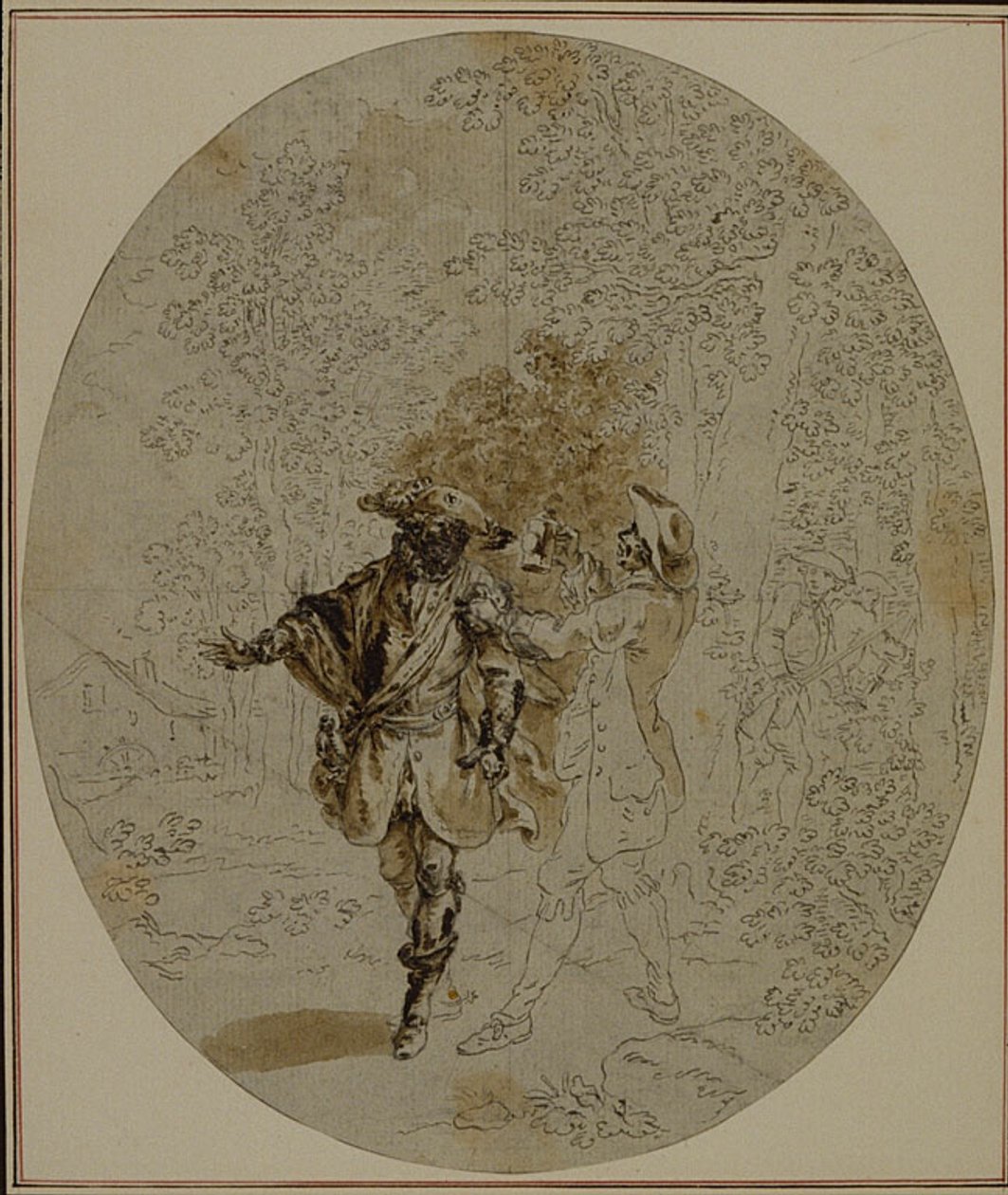 Estudo para uma segunda edição, nunca publicada, da peça de Colle "La Partie de Chasse de Henri IV", Ato II, Cena 11 de Hubert Francois Gravelot