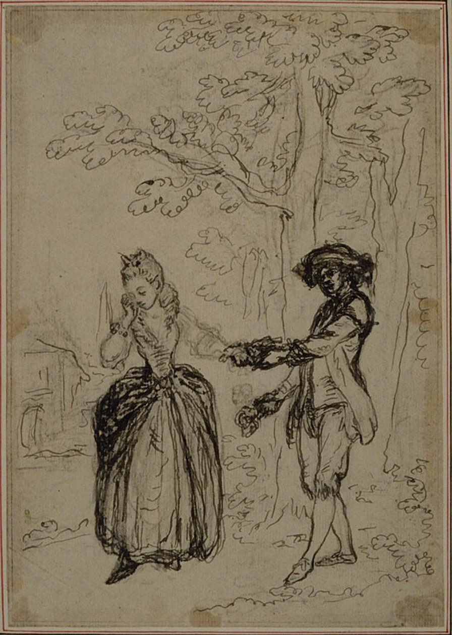 Estudo para uma segunda edição, nunca publicada, da obra de Colle "La Partie de Chasse de Henri IV", Ato II, Cena 3 de Hubert Francois Gravelot