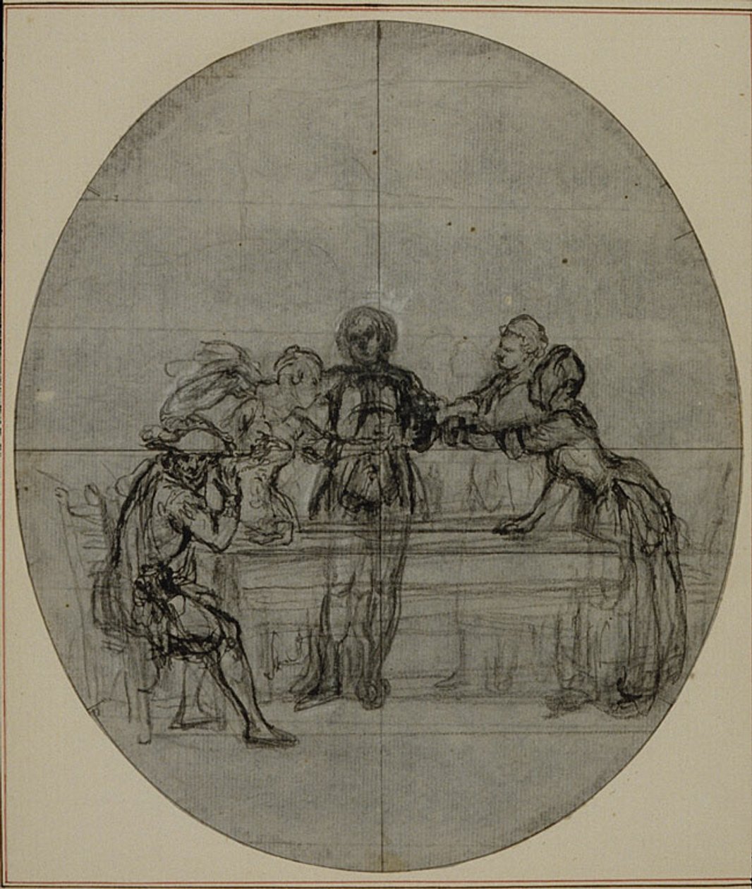 Estudo para uma segunda edição, nunca publicada, da obra de Colle "La Partie de Chasse de Henri IV", Ato III, Cena 10 de Hubert Francois Gravelot