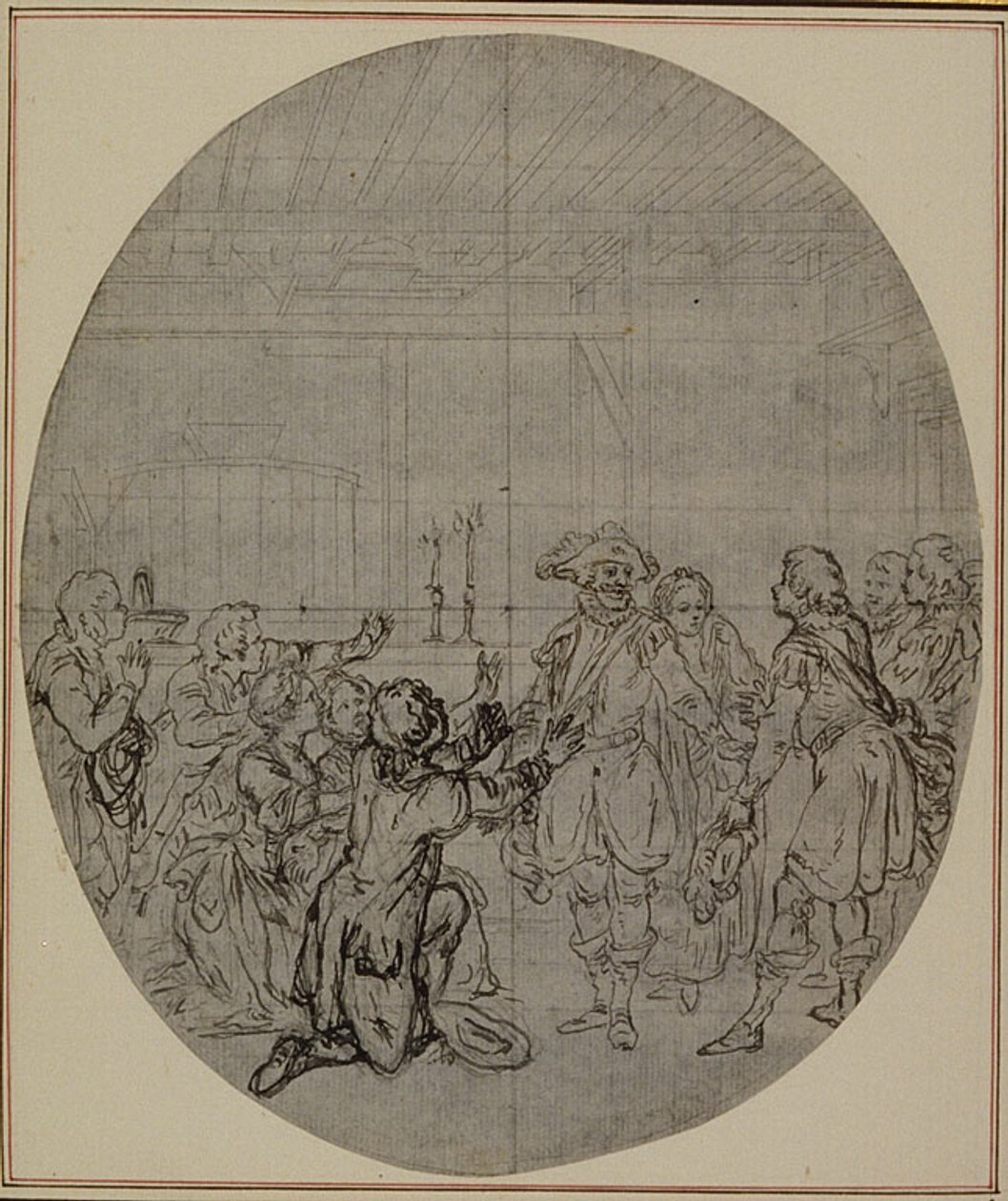 Estudo para uma segunda edição, nunca publicada, da peça de Colle "La Partie de Chasse de Henri IV", Ato III, Cena 13 de Hubert Francois Gravelot