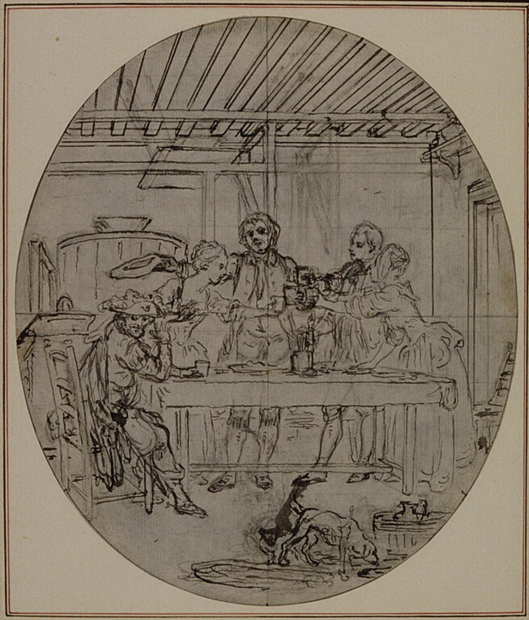 Estudo para uma segunda edição, nunca publicada, da obra de Colle "La Partie de Chasse de Henri IV", Ato III, Cena 10 de Hubert Francois Gravelot