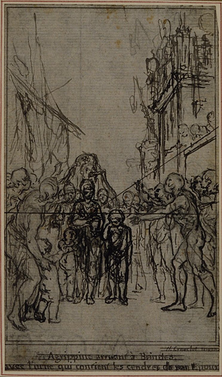 Estudo para uma ilustração em Tácito "Tiberius, or The Six First Books of the Annals", Livro III, Vol. 2, 1º Estudo de Hubert Francois Gravelot