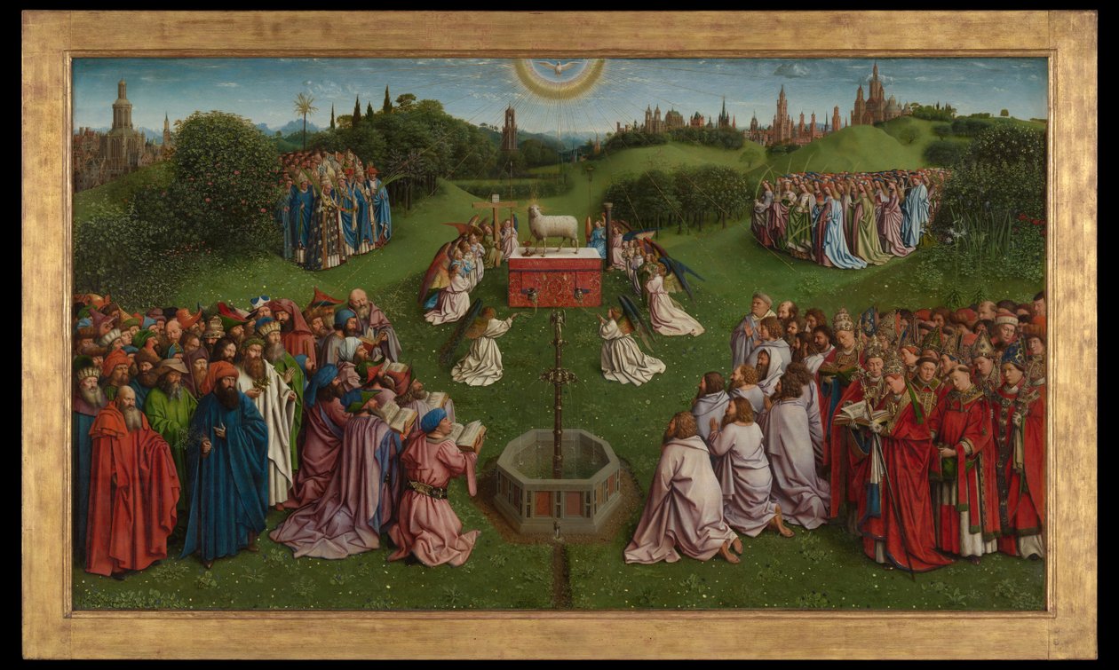 A Adoração do Cordeiro Místico, a partir do Altar de Gand, metade inferior do painel central de Hubert & Jan van (1390 1441) Eyck