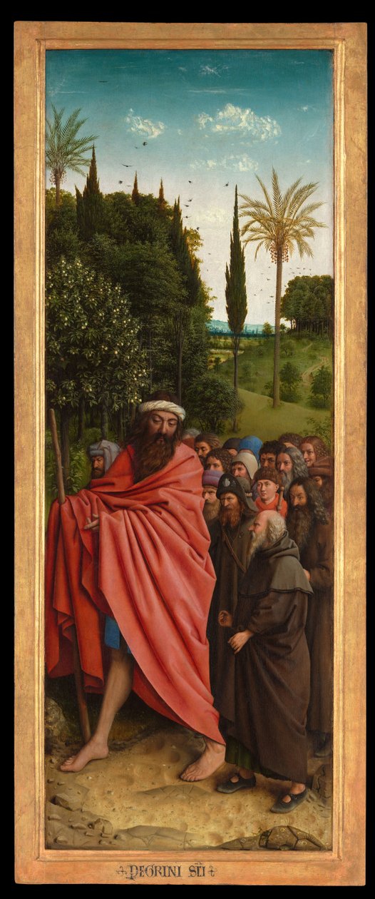 Os Peregrinos guiados por São Cristóvão, a partir do lado direito do Altar de Gand de Hubert & Jan van (1390 1441) Eyck