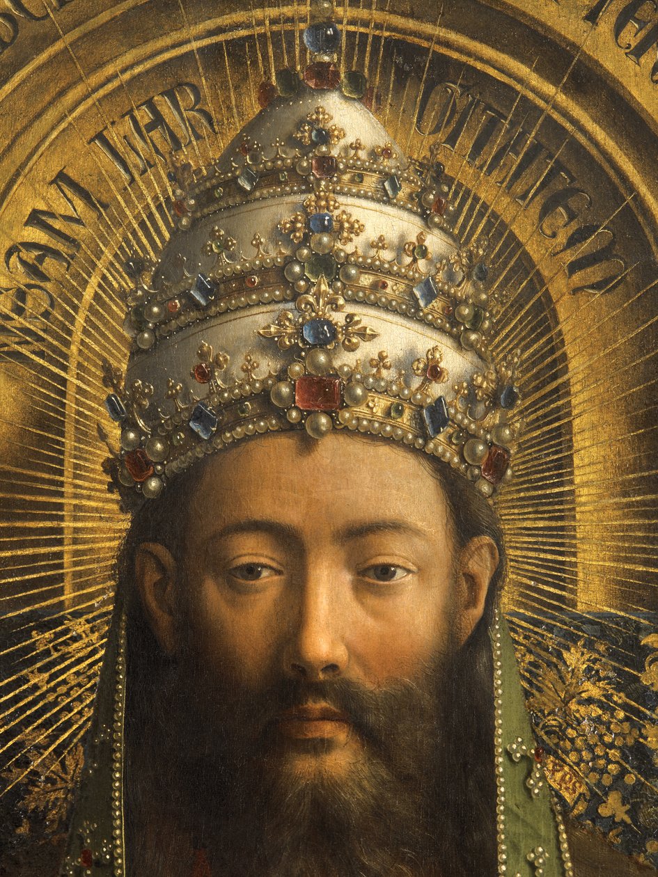 Detalhe de Deus o Pai, painel central do Altar de Gand (óleo sobre painel) de Hubert & Jan van (1390 1441) Eyck