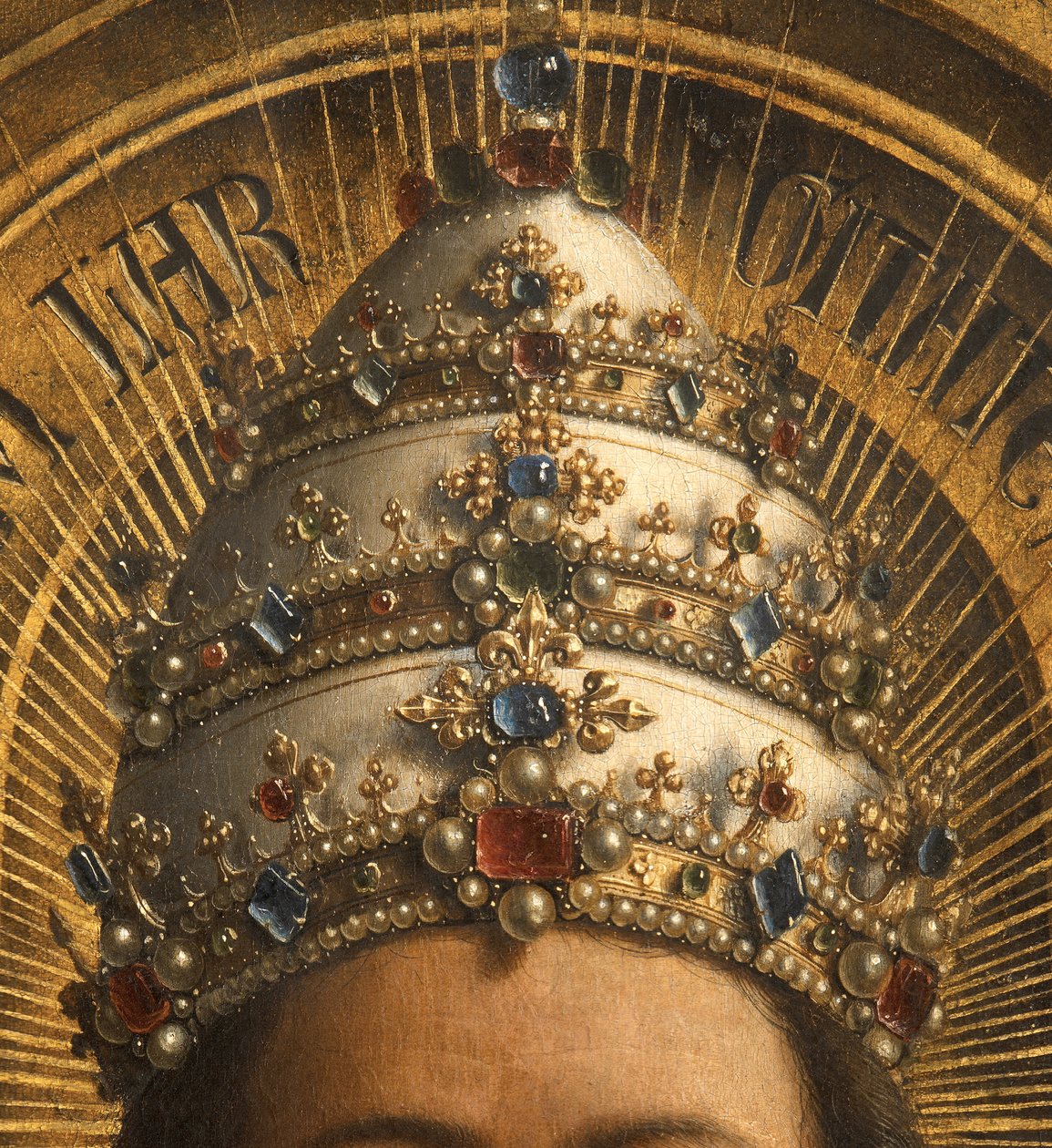 Detalhe de Deus o Pai, painel central do Altar de Gand (óleo sobre painel) de Hubert & Jan van (1390 1441) Eyck