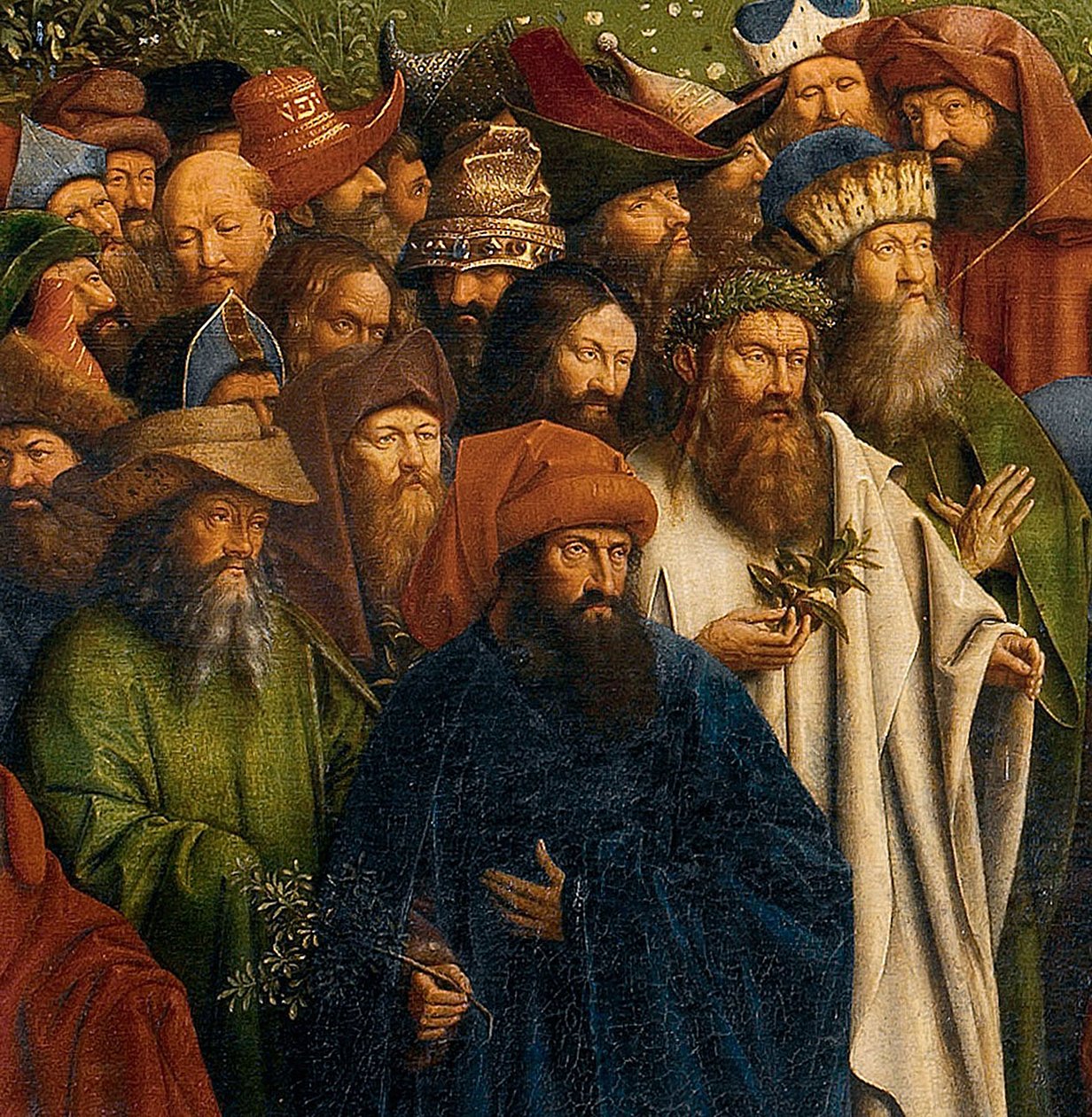 Detalhe de A Adoração do Cordeiro Místico, do Altar de Gante, metade inferior do painel central de Hubert & Jan van (1390 1441) Eyck