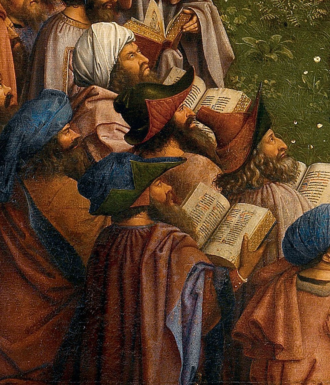 Detalhe de A Adoração do Cordeiro Místico, do Altar de Gante, metade inferior do painel central de Hubert & Jan van (1390 1441) Eyck