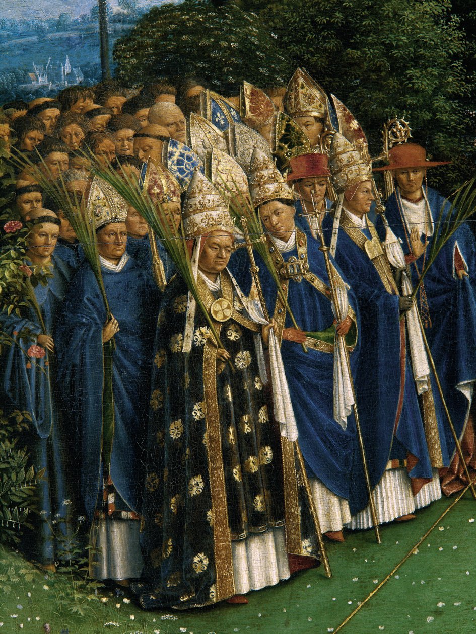 Detalhe da Adoração do Cordeiro Místico, da peça de Altar de Gand, metade inferior do painel central de Hubert & Jan van (1390 1441) Eyck