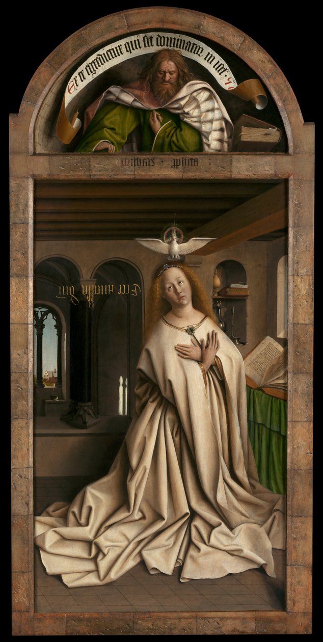 Lunette: O Profeta Miquéias. Painel inferior: Virgin Annunciate, do exterior do painel direito do Altar Peça de Gand de Hubert & Jan van (1390 1441) Eyck