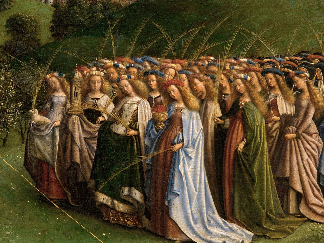 A Adoração do Cordeiro Místico, a partir do Altar de Gand, detalhe da metade inferior do painel central de Hubert & Jan van (1390 1441) Eyck