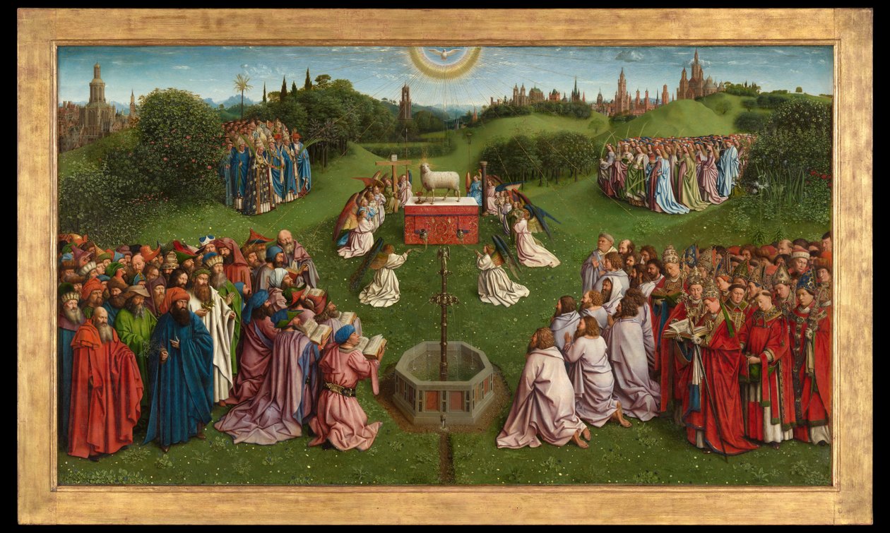 A Adoração do Cordeiro Místico, a partir do Altar de Gand, metade inferior do painel central de Hubert & Jan van (1390 1441) Eyck