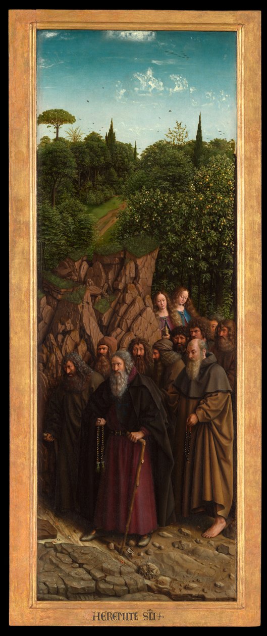 Os Eremitas, do lado direito do Altar de Gand de Hubert & Jan van (1390-1441) Eyck
