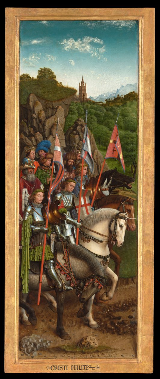 Os Cavaleiros de Cristo, a partir do lado esquerdo do Altar de Gand de Hubert & Jan van (1390 1441) Eyck