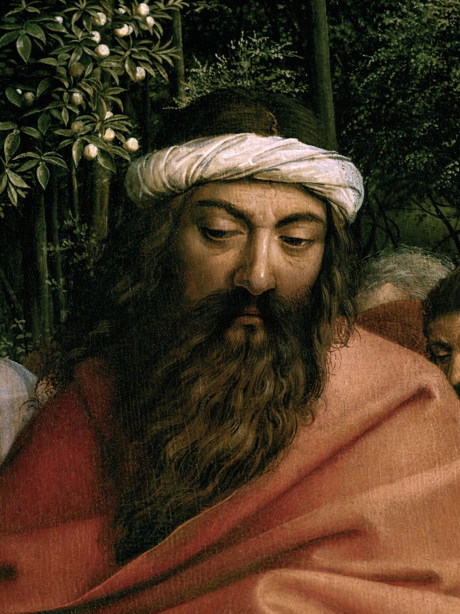 Os Peregrinos guiados por São Cristóvão, detalhe de São Cristóvão, do lado direito do Altar de Gante de Hubert & Jan van (1390 1441) Eyck