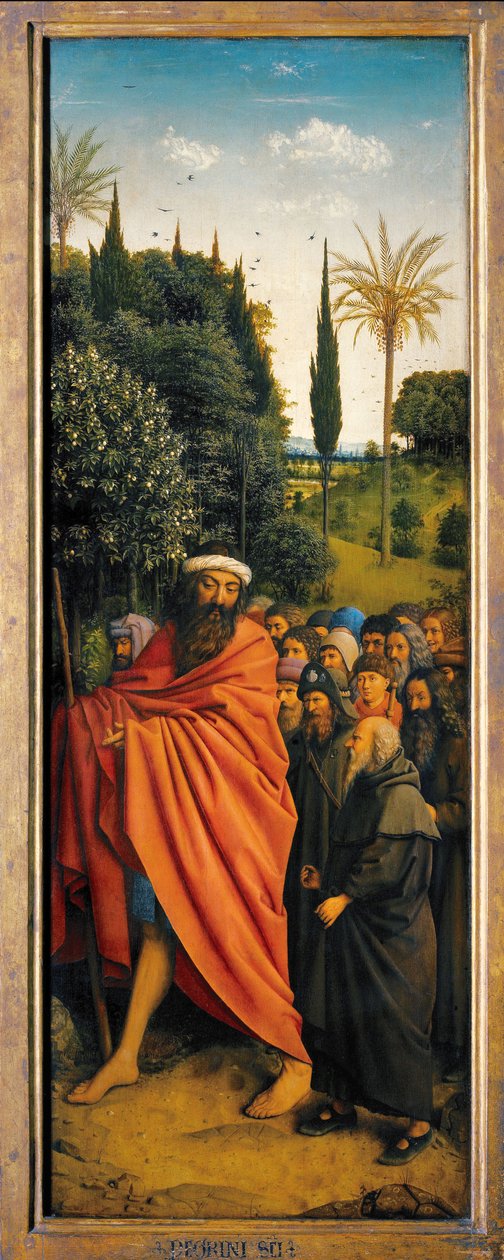 Os Peregrinos guiados por São Cristóvão, a partir do lado direito do Altar de Gand de Hubert & Jan van (1390 1441) Eyck