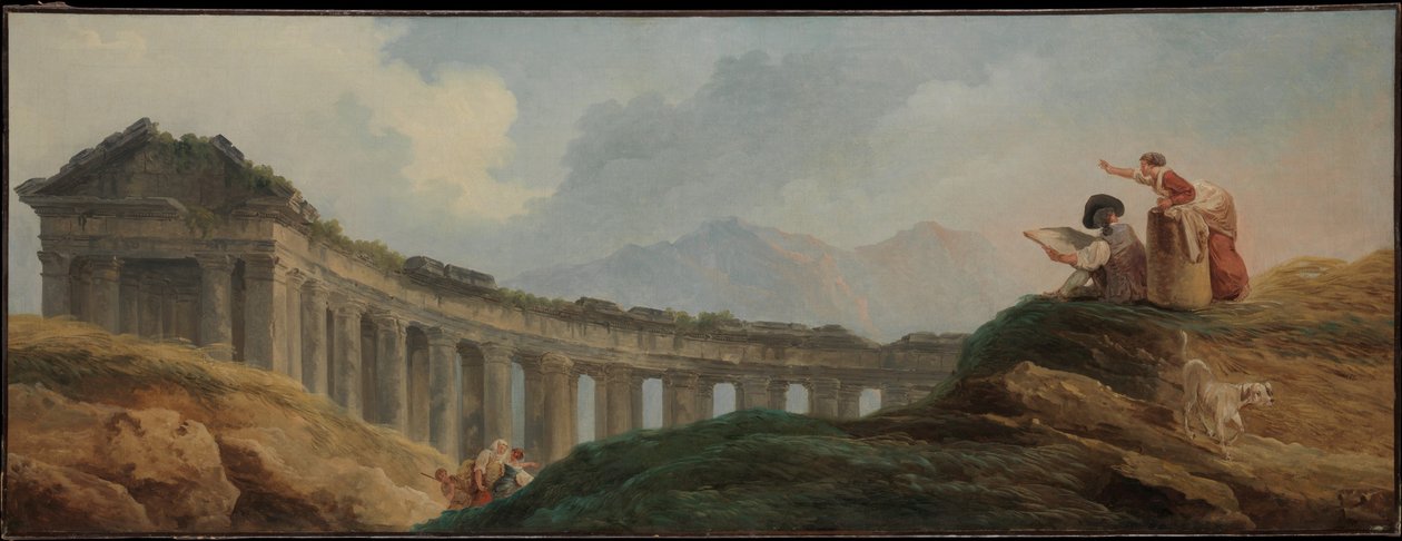 Uma colunata em ruínas de Hubert Robert