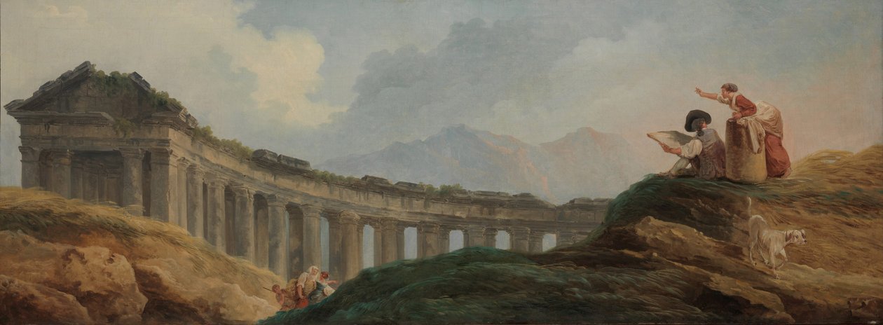 Uma colunata em ruínas de Hubert Robert
