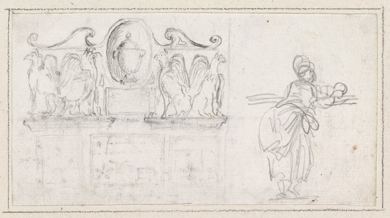 Uma escultura decorativa com uma mulher vista de trás de Hubert Robert