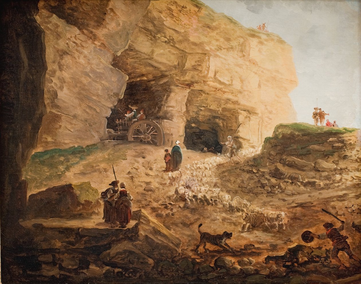 Uma pedreira com um rebanho de ovelhas de Hubert Robert