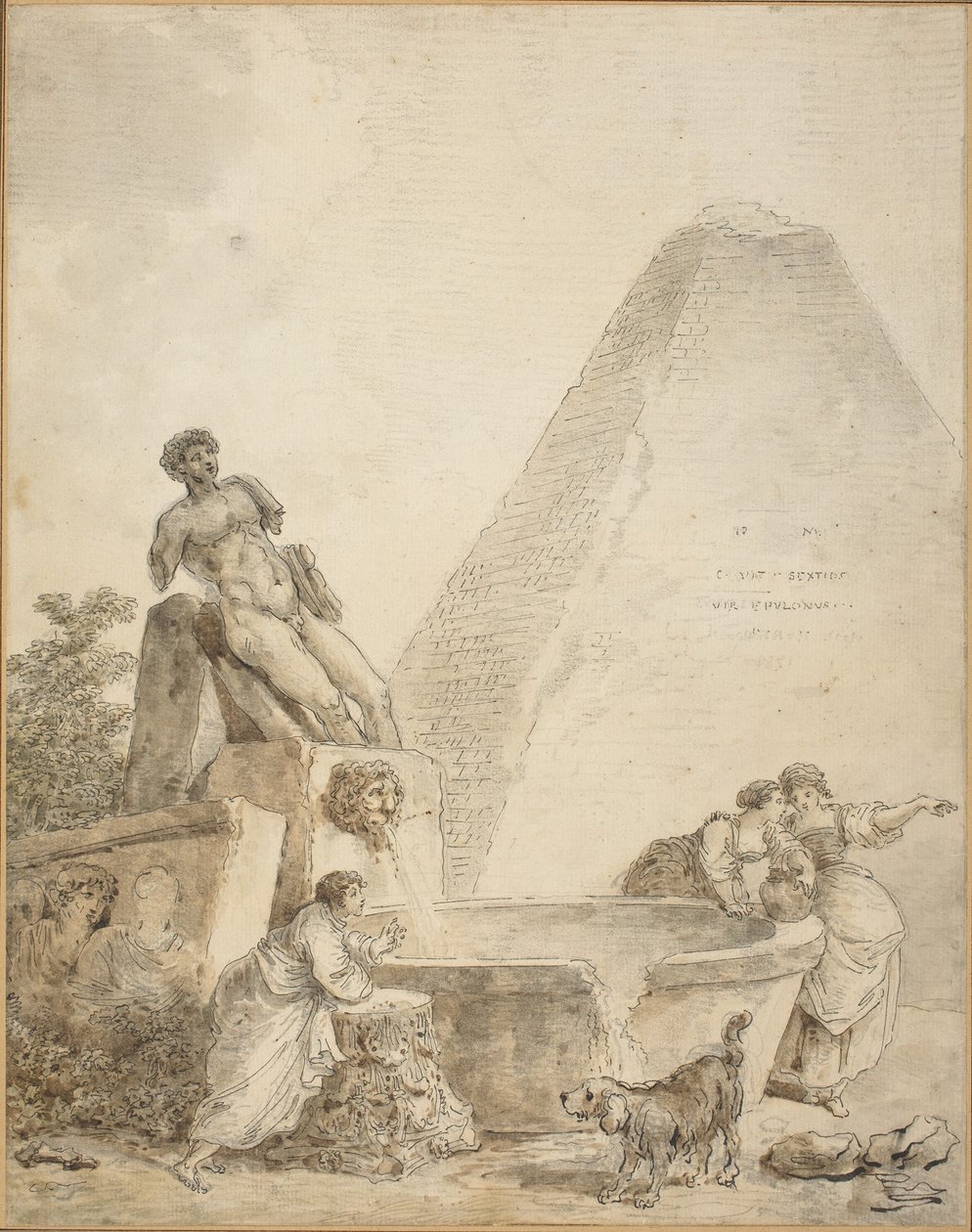 Um capricho romano com a pirâmide de Caio Céstio de Hubert Robert