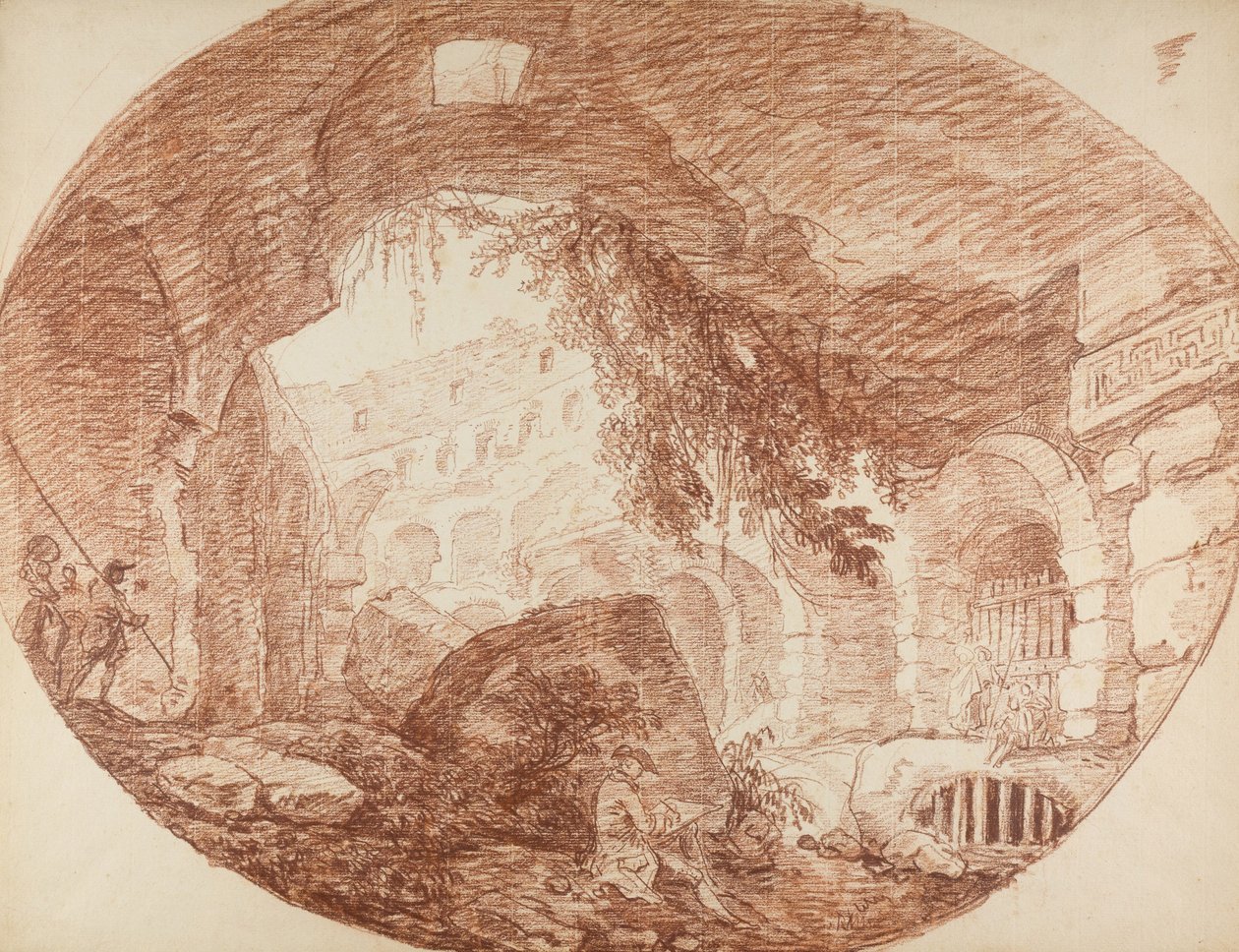 Um artista sentado nas ruínas do Coliseu, c.1759 de Hubert Robert