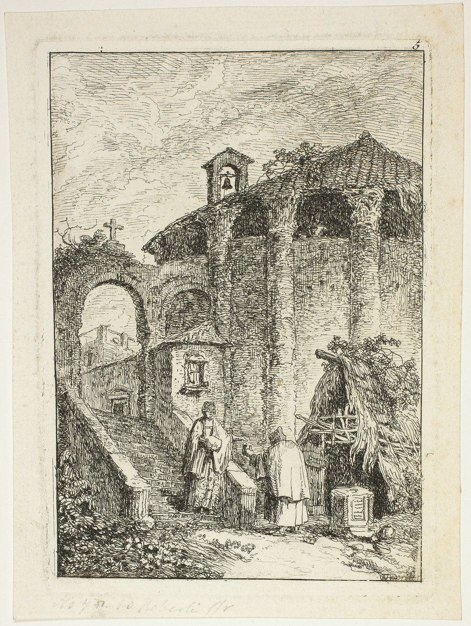 Templo Antigo, prato cinco de Noites em Roma de Hubert Robert