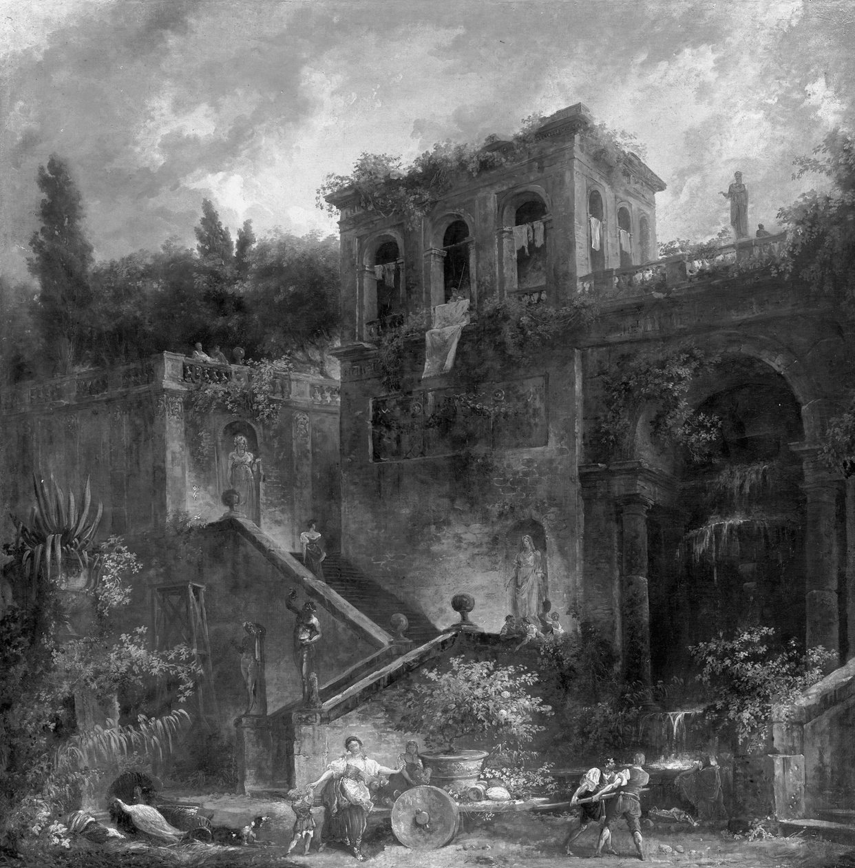 Subida aos Jardins Farnésios no Palatino de Hubert Robert